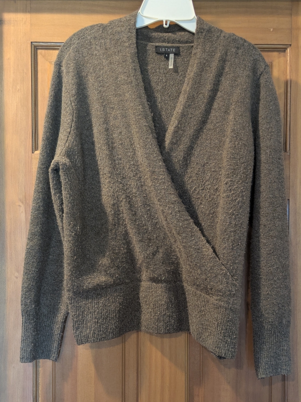 1. State Brown Wrap-Front Women's Sweater